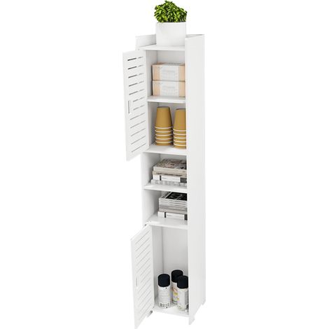 Badezimmerschrank, 117 cm Hochschrank, Aufbewahrungsschrank mit 2 Einlegeböden und 2 Türen, Weiß (1/5)