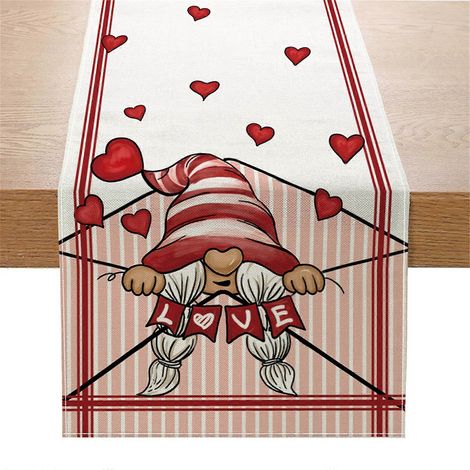 Chemin de table en lin pour la Saint-Valentin, décoration de mariage, chemin de table avec gnomes en forme de cœur et couple, nappe pour la décoration de table à manger (1/5)