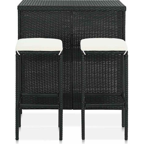Set de 1 Table et 2 Tabourets de bar, Ensemble Table et Chaises Résine tressée Noir OIB9613E (1/5)