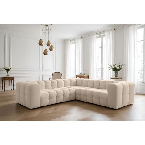 Ecksofa Designersofa SOLVIE XS in Stoff Tiffani Beige Seite Universal