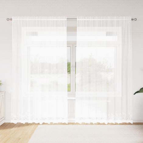 Maison Exclusive - Spitzenvorhang mit Vorhängen Floral Weiß 245 x (1/5)