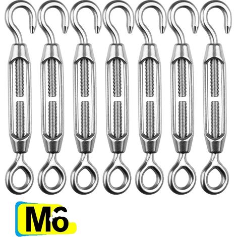 Tendeur à crochet et œil, en acier inoxydable réglable, adapté pour câble en acier, M6, 5PCS (1/2)