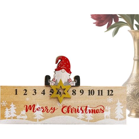 Calendrier Du Compte À Rebours De Noël Décoration De Lutin Coulissant  Design Double Face Avec 24 Chiffres En Bois Pour L'Avent De Noël Pour Célébration En Maison Dortoir Bureau Et Chambre (1/5)