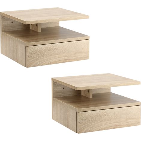 Lot de 2 Tables de Chevet murales - Lot de 2 Tables de Nuit - tiroir Coulissant, Niche, Plateau (1/5)