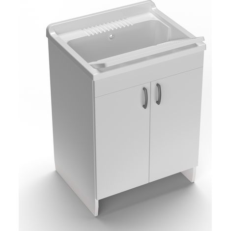 Mobile lavatoio da esterno in legno nobilitato con asse ribaltabile in polipropilene 60x50x85 cm doppia anta e piedini regolabili (1/5)