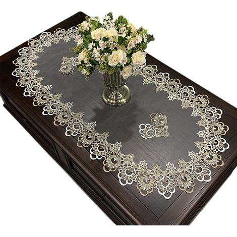 1 Nappe ovale, motif elliptique, dentelle fine, table basse, salle à manger (1/5)
