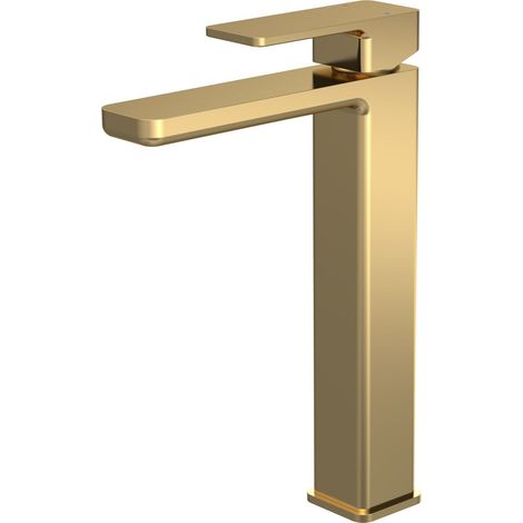 Square High-Rise Mono Basin Mixer Tap - Brushed Brass