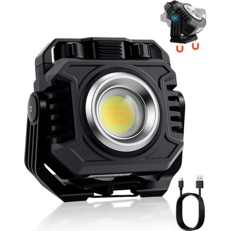 Projecteur LED Rechargeable 15W Projecteur COB 1500LM Spot 600LM Lampe de Chantier Socle Magnétique Support à 360° Température de Couleur 2700-8000K Étanche IP65 Voyant d'Alimentation (1/5)