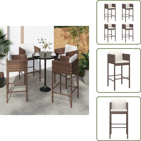 Sgabelli da giardino - vidaXL Sgabelli da Bar 4 pz con Cuscini Marroni in Polyrattan - Sgabelli da banco