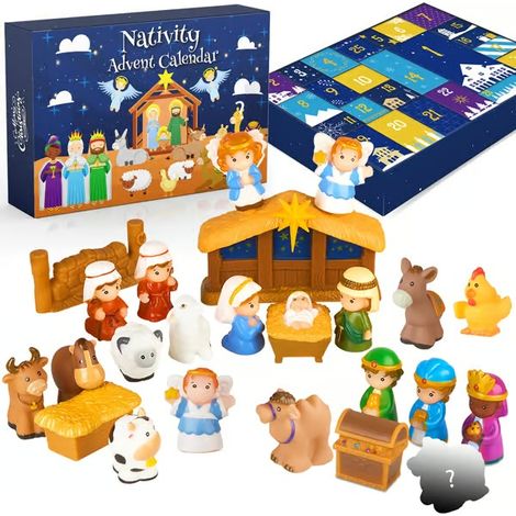 Calendrier de l'Avent Crèche de Noël 2026, coffret de jeu chrétien de 25 pièces pour enfants à partir de 16 ans (1/5)