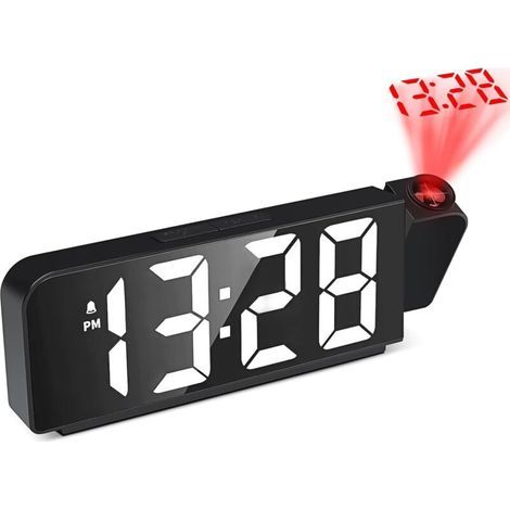 Reveil Projecteur Plafond, Reveil Projecteur 180°, Réveil Projection avec Température, 4 Niveaux de Luminosité Réglable Horloge NuméRique LED (1/4)
