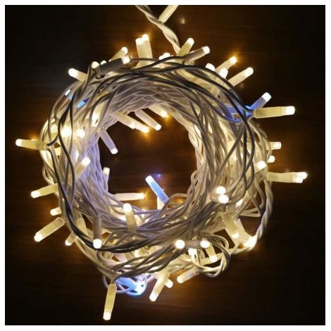 Catena bianca luminosa bianca calda 10 metri 100 led con 10 FLASH BLU luci di Natale da esterno ip44