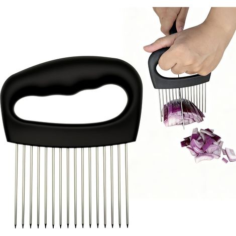 1 Trancheuse à oignons, Guide de coupe, 16 aiguilles, Acier inoxydable, Attendrisseur viande, Cuisine maison