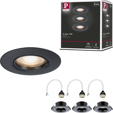 Spots encastrés kit de 3 fixe rond 90 mm GU10 max. 3x10W 230 V Noir Luminaire encastré - luminaire sans ampoule (1/5)