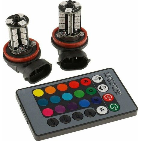 2er-Pack RGB H8 Nebelscheinwerferlampen, mehrfarbige RGB-LED-Nebelscheinwerfer, Fahrleuchten, H8-Ersatzlampe mit Fernbedienung (1/4)