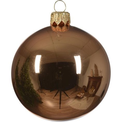 Set mit 6 Weihnachtskugeln aus glänzendem Glas in kupfer 6 cm
