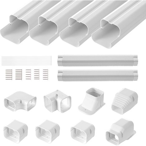 VEVOR Mini-Split-Line-Set-Abdeckung 76,2 mm B 5350 mm L, dekorative PVC-Rohrleitungsabdeckung für Klimaanlage mit 4 geraden Kanälen und vollständigen Komponenten, überstreichbar für Wärmepumpen, weiß (1/5)