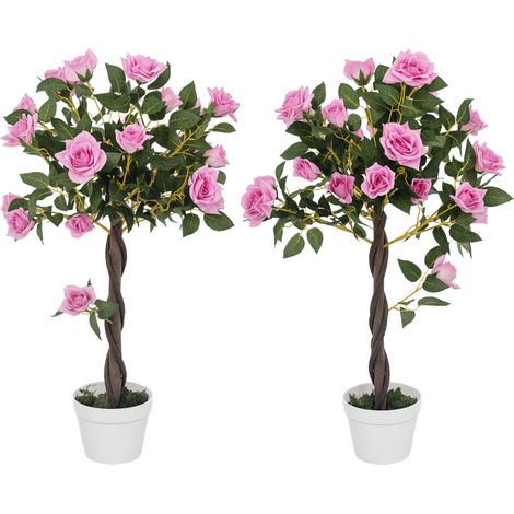 Set of 2 Purple Artificial White Rose Plants in Pot, 90cm Fake Flowers for Indoor Home Decor (1/5)