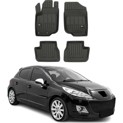 Tapis de Sol 3D TPE Premium Compatible avec Peugeot 207 2006-2012 Revêtement de Sol pour Voiture - Intérieur antidérapant - Bords Hauts - Noir