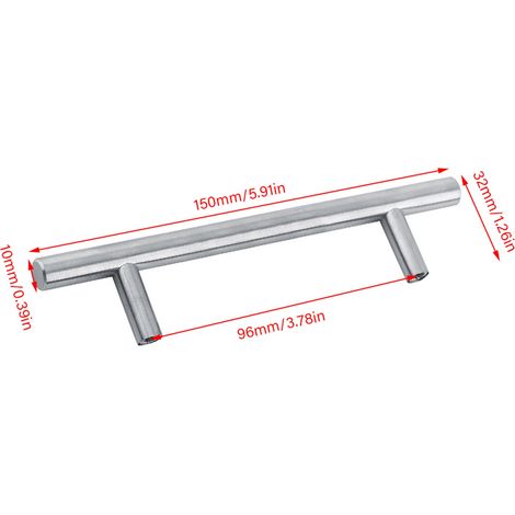 Edelstahl-T-Griff für Türen und Schränke – Länge 150 mm – Oberfläche: Gebürstetes Nickel – Stangendurchmesser 10 mm – 2 Schrauben im Lieferumfang enthalten (1/3)
