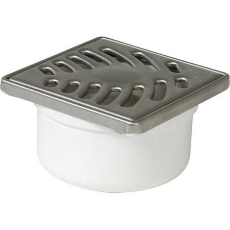 Nicoll – Siphon de sol Ø40/50 avec grille inox 10x10 cm – Sortie verticale – Débit 0,7l/s – Garde eau 28 mm – Classe H1,5