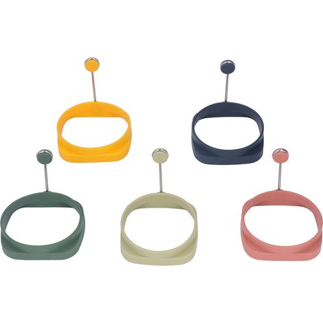 5 Pièces Anneaux à Œufs Rectangulaires et Ronds en Silicone Double Face pour Omelette et Friture