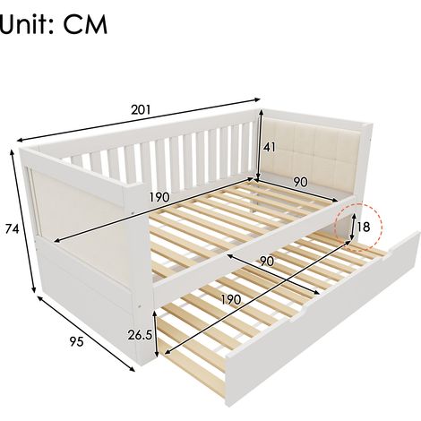 Lit escamotable 90x190 cm avec lit tirant 90x190, design gainant, bois blanc, parfait pour studio ou chambre d’amis, sommier inclus, montage facile (sans matelas) (1/5)