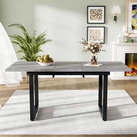 Table extensible 140 à 180x80 cm style industriel, plateau mdf effet béton, structure métal noir (1/5)