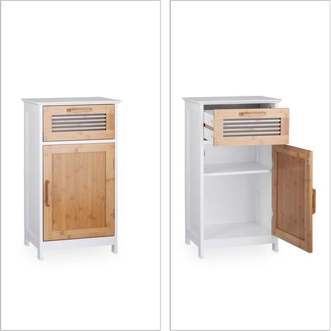 Elegante mobile basso da bagno con cassetto regolabile 80 x 40 x 60 cm in bambù bianco 130004087