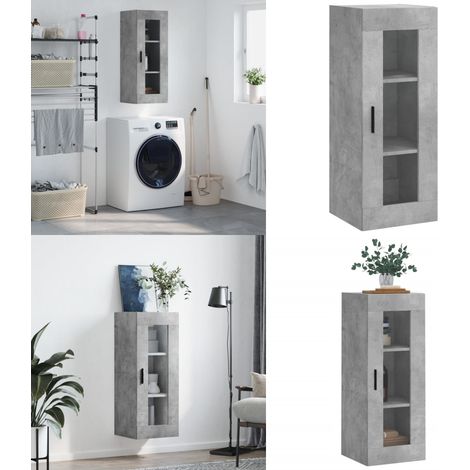 Armoire murale gris béton 34,5x34x90 cm - Armoire Murale - Meuble De Rangement - Étagère Murale - Placard Mural - Armoire Grise - Home & Living