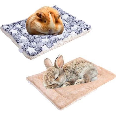 Lot de 2 couvertures pour cobayes, 30 x 20 cm, tapis pour hamsters et lapins, couvertures chaudes et douces en laine pour chiots, tapis pour cobayes, tapis pour petits animaux, etc. (bleu et jaune)