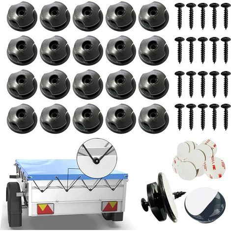 Crochet Ridelle De Bâche Ronds Inclus Vis Lot de 20 Boutons Ronds pour Filet Remorque Et Bache Remorque Crochet (1/5)
