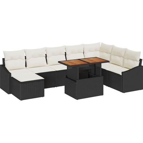 Garden Sofa Set with Storage 9 pcs Black Poly rattan vidaXL