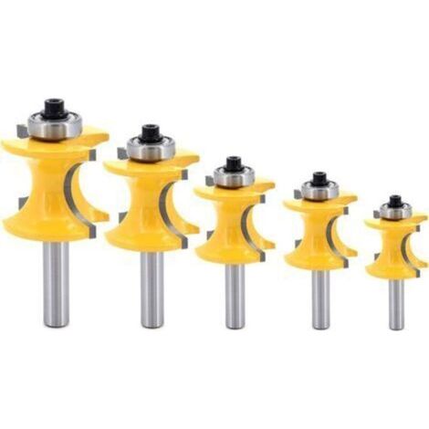 5 piezas de vástago redondeado de 8 mm con columna, broca para fresadora de molduras/cara de cuentas, fresa para madera, corte de radio de 1/4", 3/8", 1/2", 5/8", 3/4", herramienta para carpintería