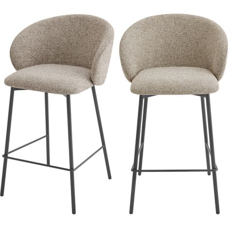 Lot de 2 tabourets de bar en tissu et métal H66cm - Marron chiné - Valom (1/5)