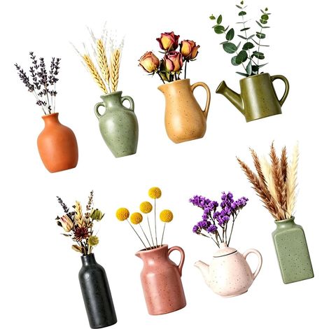 De 8 Petits aimants de réfrigérateur de Vase en céramique avec des Fleurs décoratives pour la décoration de Cuisine, aimants de Mode de Vase de Fleur (1/5)