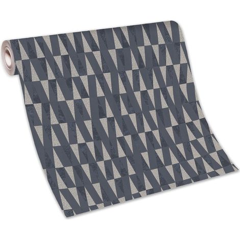 Papier peint chic triangle anthracite & or | Tapisserie moderne géométrique anthracite | Papier peint intissé motif géométrique salon (1/5)