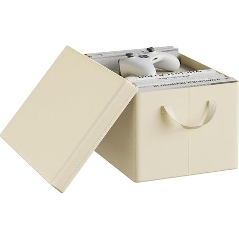 WOLTU Set 1 Scatole Portaoggetti box pieghevole cestino contenitore cesta con maniglie in tessuto Crema 27L