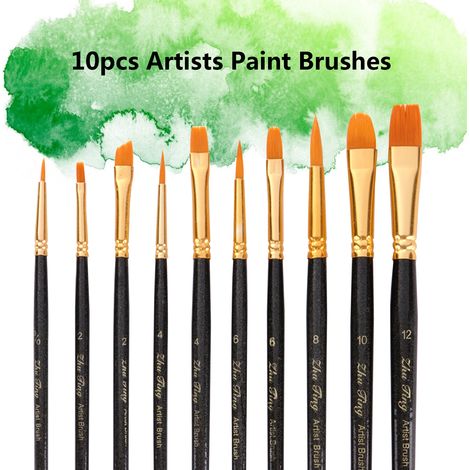 10 pièces pinceaux d'artistes poils en nylon manche en bois pinceau professionnel cadeau pour enfants adultes ongles visage corps huile acrylique aquarelle gouache peinture arts artisanat fournitures (1/5)
