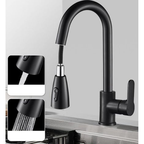 Robinet de cuisine extractible avec douchette, mitigeur de cuisine pivotant à 360°, robinet en acier inoxydable, 4 modes de pulvérisation, bec rétractable de 70 cm, robinet d'évier de cuisine moderne (1/3)