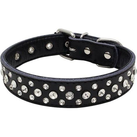 Verstellbares Lederhalsband mit funkelnden Strasssteinen für kleine und mittelgroße Hunde – modisches Accessoire - Crezuo