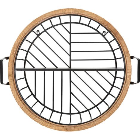 Mensola Rotonda da Parete 72,5x18x65 cm in Metallo e Rattan (1/5)