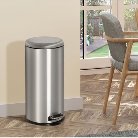 Pattumiera a pedale 30 L argento con secchio interno e chiusura soft MEUBLIV (1/5)
