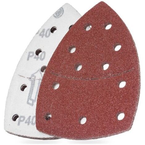 Papier de verre grain 80, tampon de papier de verre triangulaire, fermeture auto-agrippante, 11 trous, rouge, paquet de 100 (1/5)