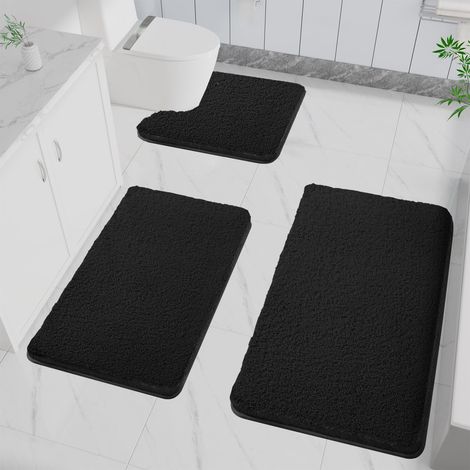Lot de 3 tapis de bain antidérapants, doux, absorbant, en microfibre, lavables en machine, pour baignoire(noir) (1/5)
