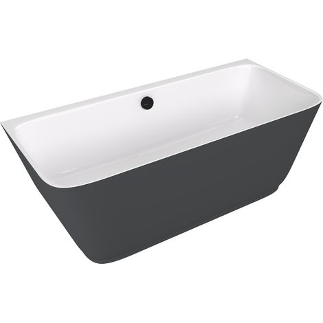 Baignoire îlot murale SKYLLA en fonte de marbre 170x75x60cm, blanc/Anthracite mat (1/3)
