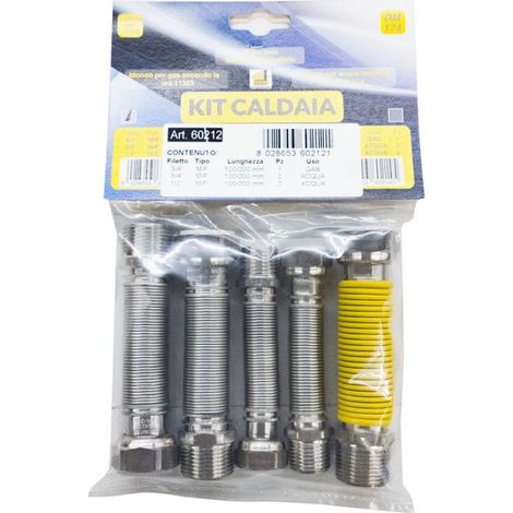 MBM – Tuyau extensible pour chaudière inox 100-200mm – Tuyau gaz 3/4" mf – Norme UNI 11353 – Joints inclus – Installation facile