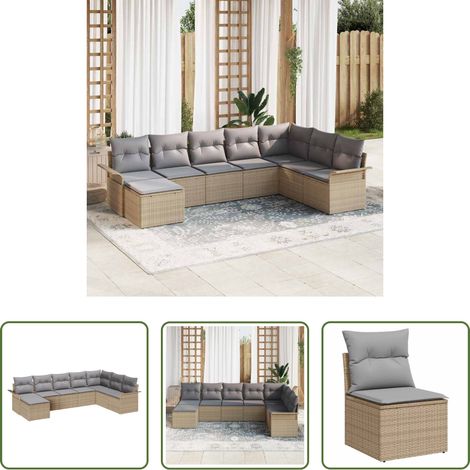 Terrassensofa - Gartensofa-set mit Kissen 8 pcs Beige Poly-Rattan (1/5)