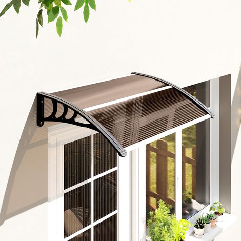 Auvent extérieur pour porte et fenêtre 75x100 cm contre soleil et pluie avec support en alliage d'aluminium marron