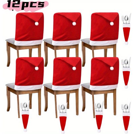 Ensemble de 12 pièces : housses de chaise et porte-couverts de Noël – Idéal pour Noël (1/5)